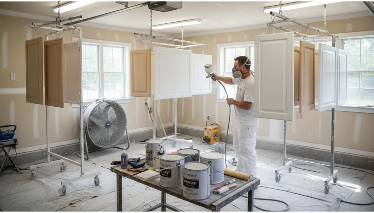 Professional cabinet painting in Newton MA with smooth sprayed finishes for kitchen refinishing