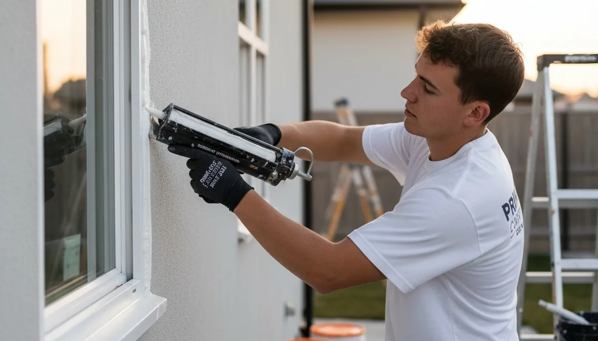 Professional caulking and sealing on home exterior in Newton, MA for weatherproof paint protection