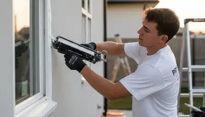 Professional caulking and sealing on home exterior in Newton, MA for weatherproof paint protection