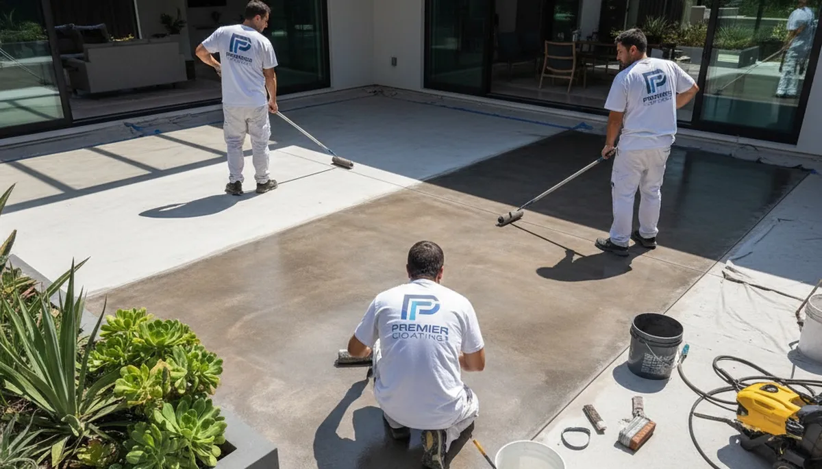 Professional concrete staining for residential floors in Newton, MA enhancing durability and color