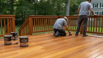 Professional deck staining in Newton, MA enhancing wood beauty and weather protection