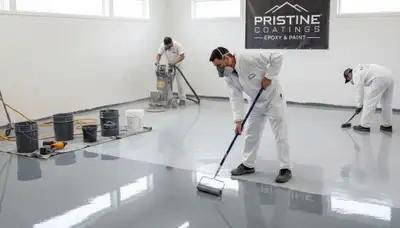 Professional epoxy floor coating in a Newton, MA garage for durable, protective finish