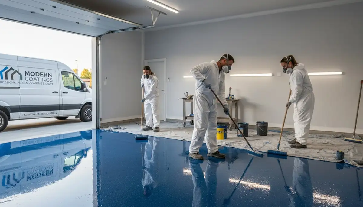 Professional epoxy garage floor coating in Newton, MA for durable, moisture-resistant finish