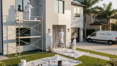 Professional exterior house painters in Newton, MA applying durable paint for historic home restoration