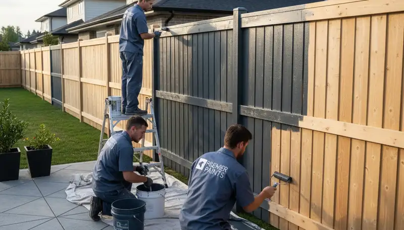Professional fence painters restoring wood fence in Newton, MA for lasting exterior protection