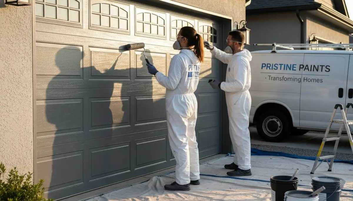 Professional garage door painting by house painters in Newton, MA for durable curb appeal