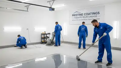 Professional epoxy garage floor coating in Newton, MA protecting concrete from moisture and winter wear