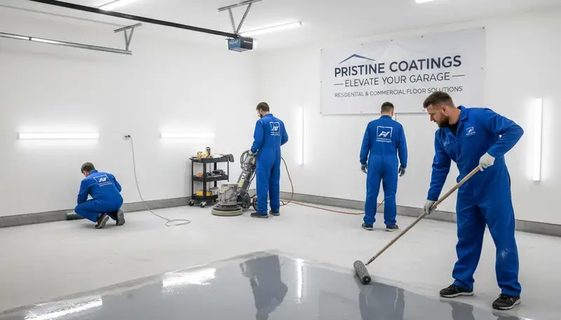 Professional epoxy garage floor coating in Newton, MA protecting concrete from moisture and winter wear