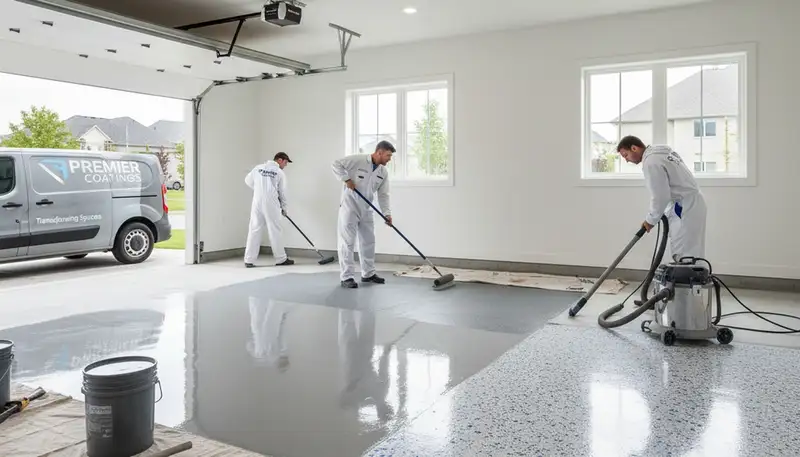 Epoxy garage floor coating in Newton MA with durable high-gloss finish protecting concrete surfaces