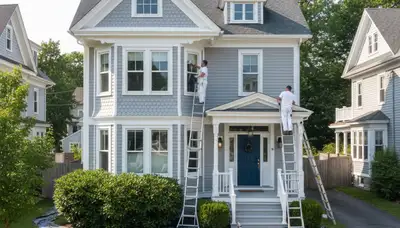 Professional exterior house painting service in Newton, MA, for residential homes