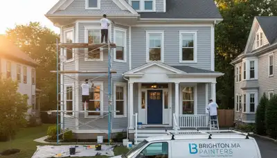 Professional exterior house painting in Newton, MA for a home's siding and trim