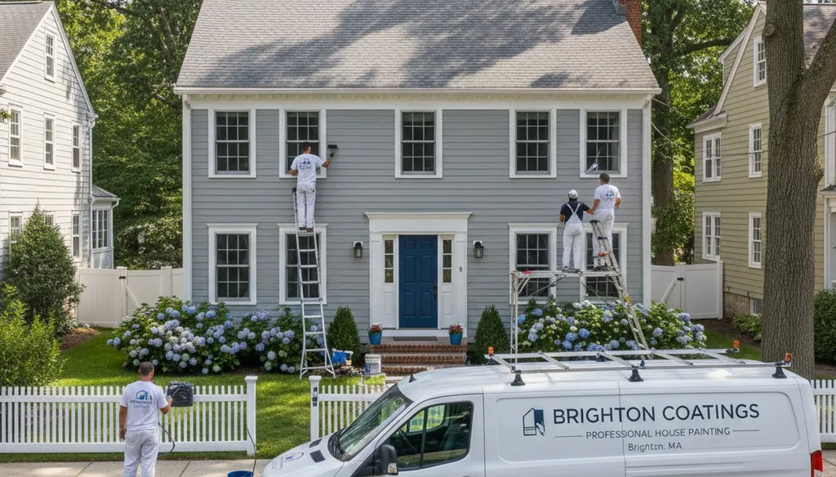 Exterior house painting in Newton, MA by professional painters