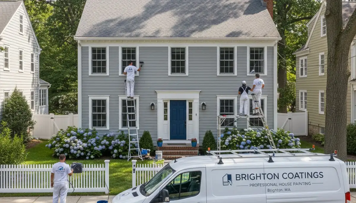 Exterior house painting in Newton, MA by professional painters