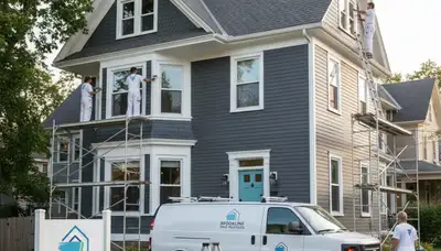 Professional exterior house painting project in Newton MA by local painting contractors