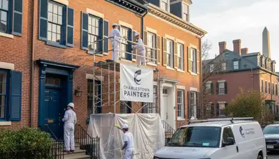 Professional exterior house painting project in Newton MA by expert local painters