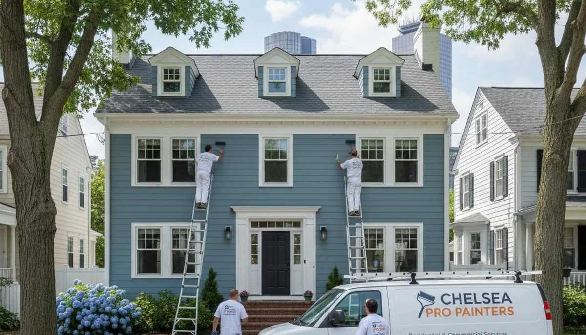 Professional exterior house painting by local painters in Newton, MA