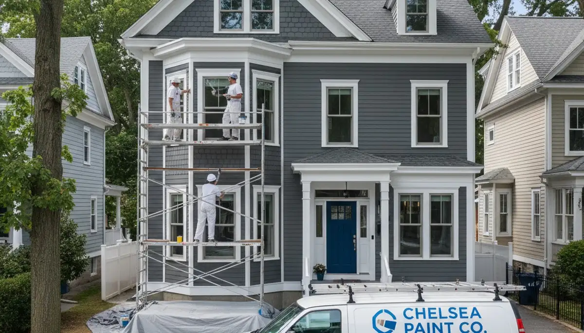 Professional exterior house painting service in Newton, MA by local painting contractors