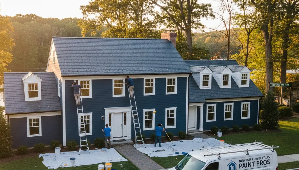 Exterior house painting service in Newton, MA by professional painters