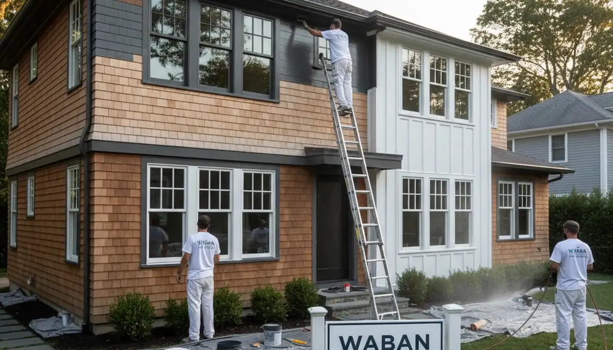Exterior house painting in Newton, MA by a professional painting contractor
