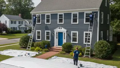 Exterior house painting service in Newton, MA by professional painters