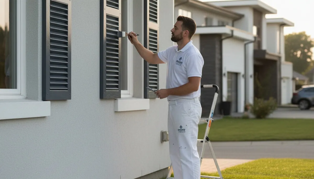 Professional shutter painting on Newton, MA home exterior with durable, weather-resistant finish