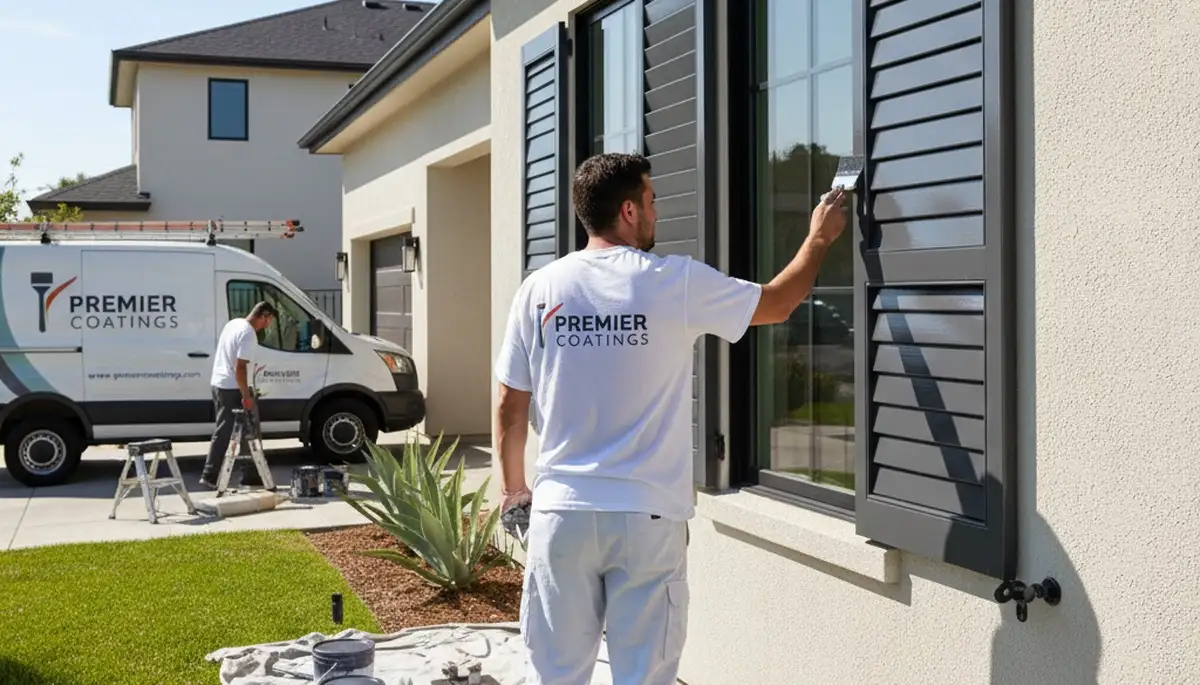 Professional shutter painting on a Newton, MA home exterior with durable, weather-resistant finish