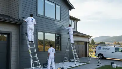 Professional siding painting on a Newton MA home exterior by expert house painters