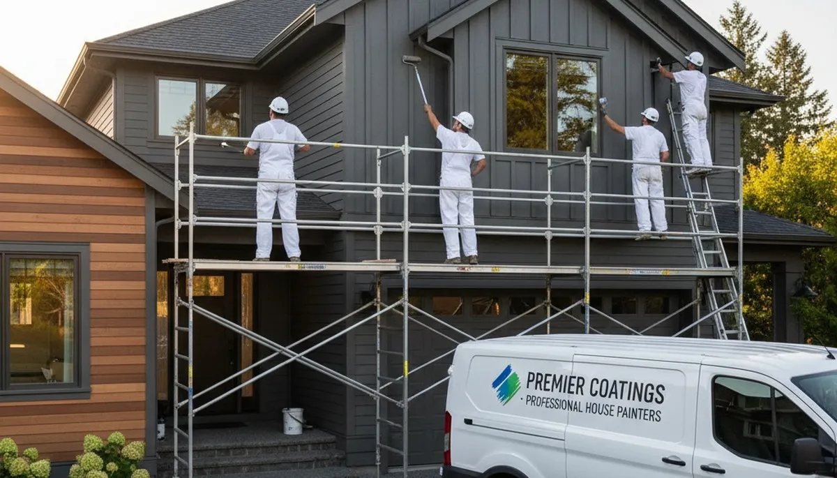 Professional siding painting on a Newton MA home exterior by expert house painters