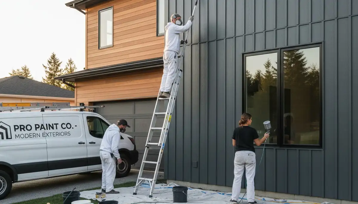 Professional siding painting on Newton MA home exterior by expert painters