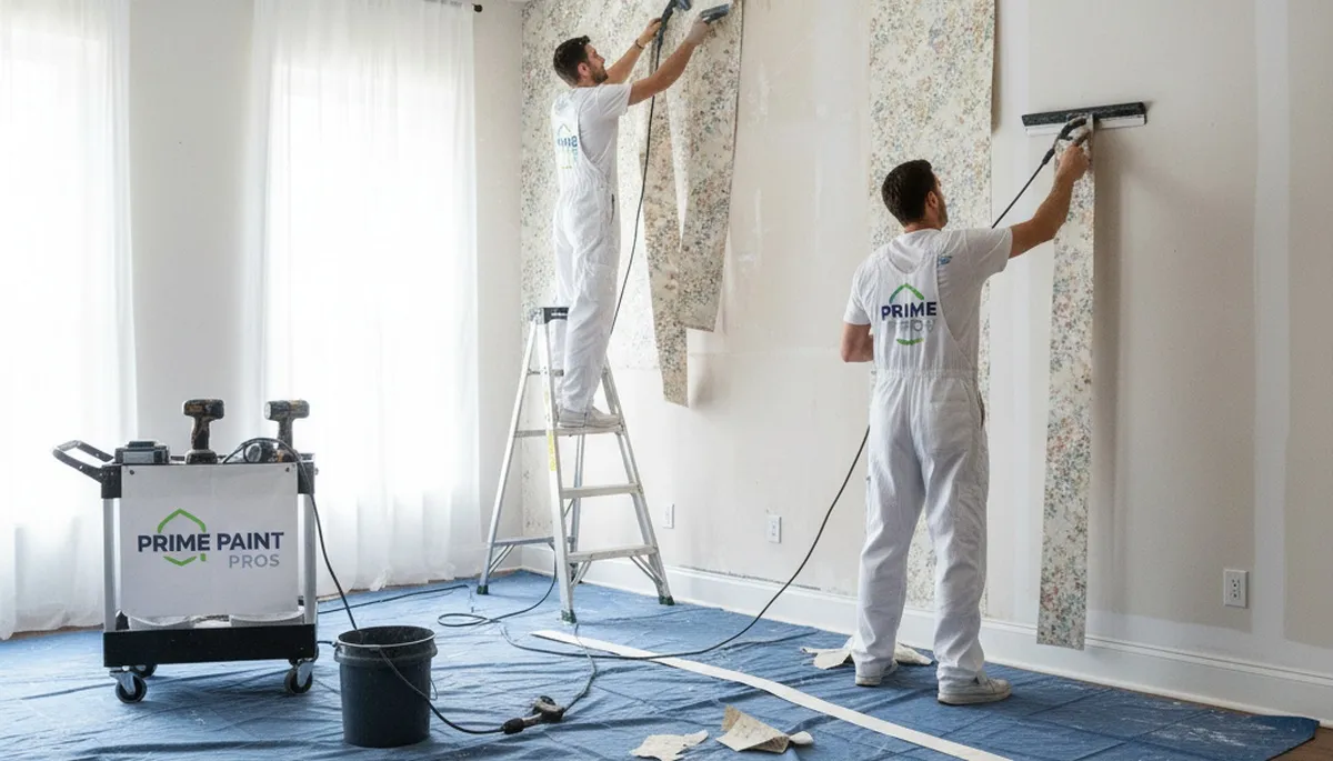 Professional wallpaper removal service in Newton MA preparing interior walls for painting