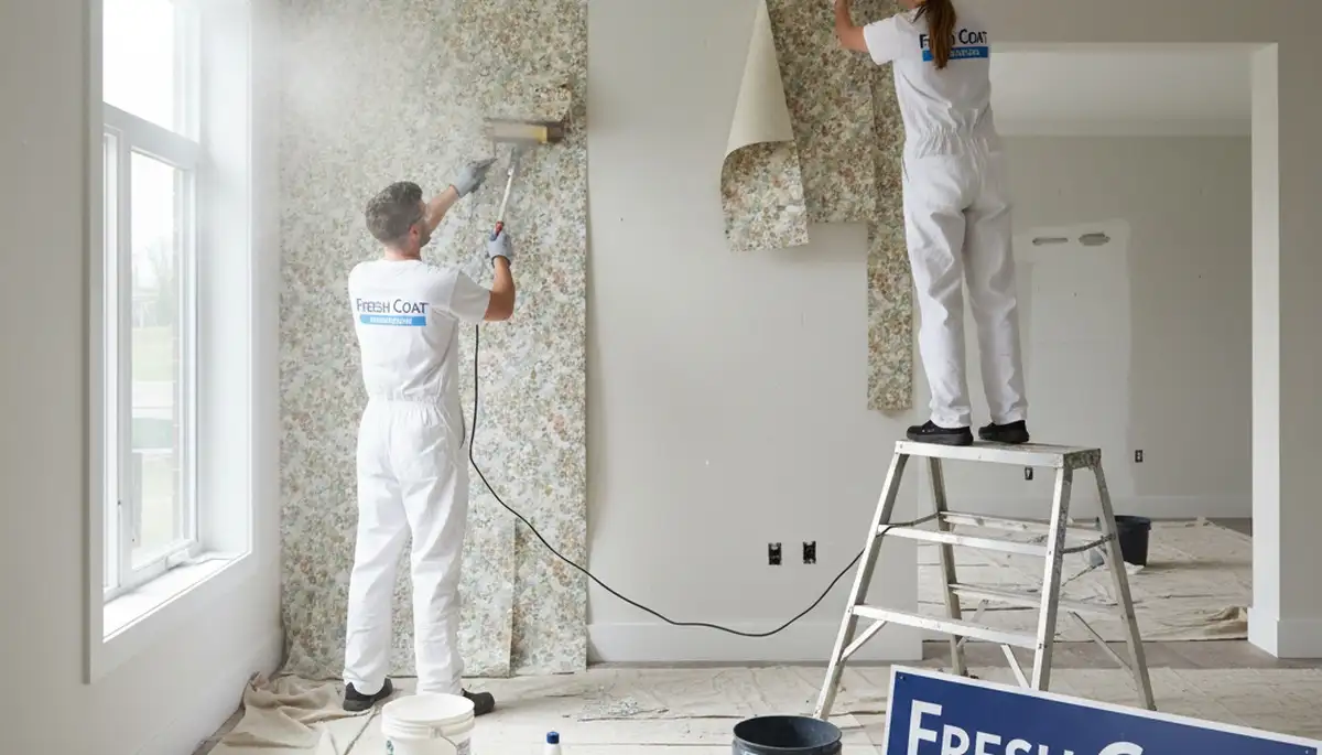 Professional wallpaper removal and wall prep by house painters in Newton, MA