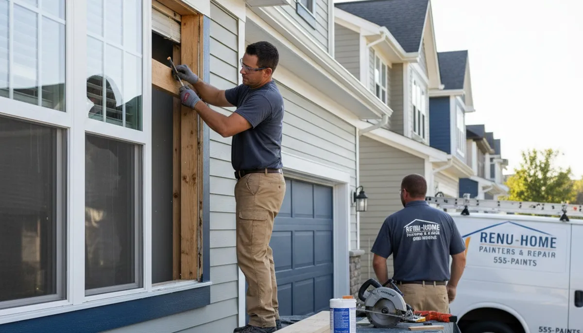Professional wood rot repair and exterior painting on Newton, MA home siding
